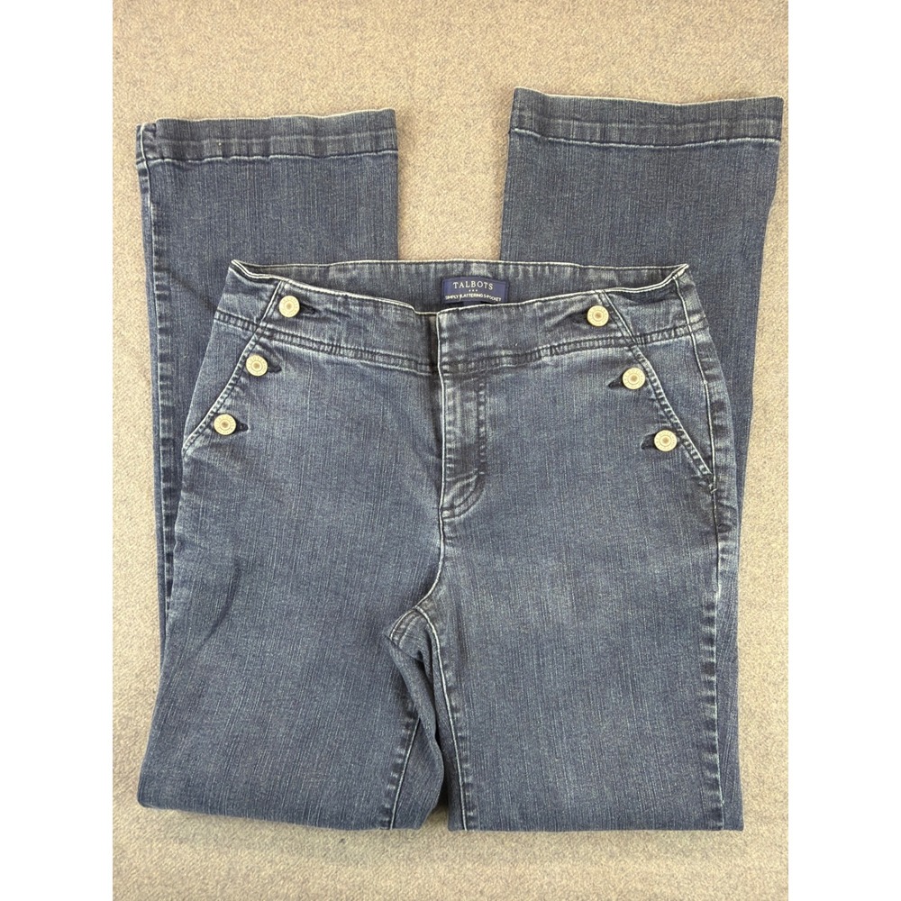 Talbots Simply Flattering Jeans Women 6 Dark Blue Button Pockets Bootcut Denim